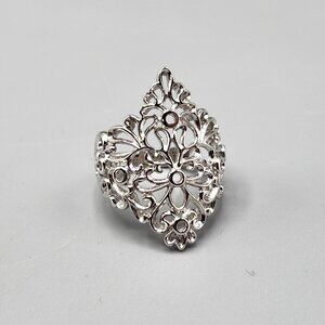 Sterling Silver Filigree Statement Ring Floral PAJ 925 Stamp Size 8 5.4g